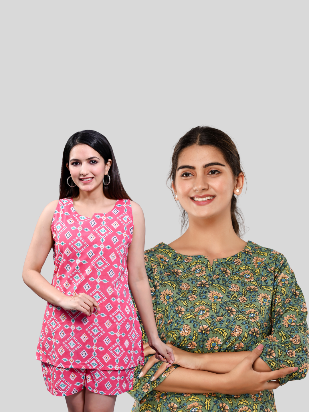 Pink and green lounge wear combo