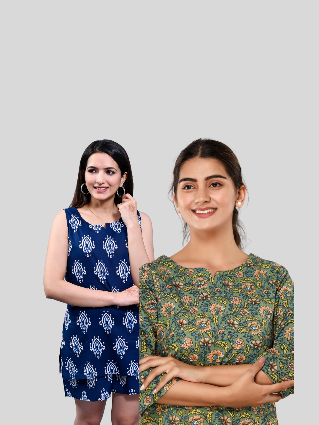 dark blue and green lounge wear combo