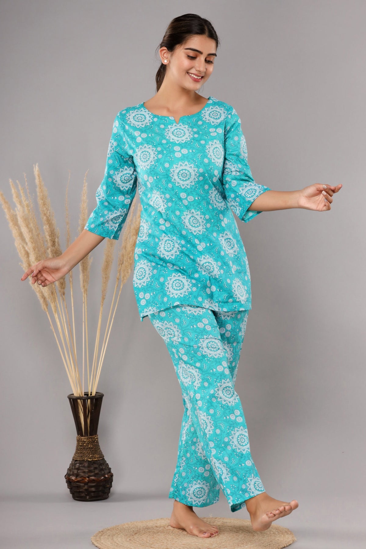Blue Cotton Printed Night Suits
