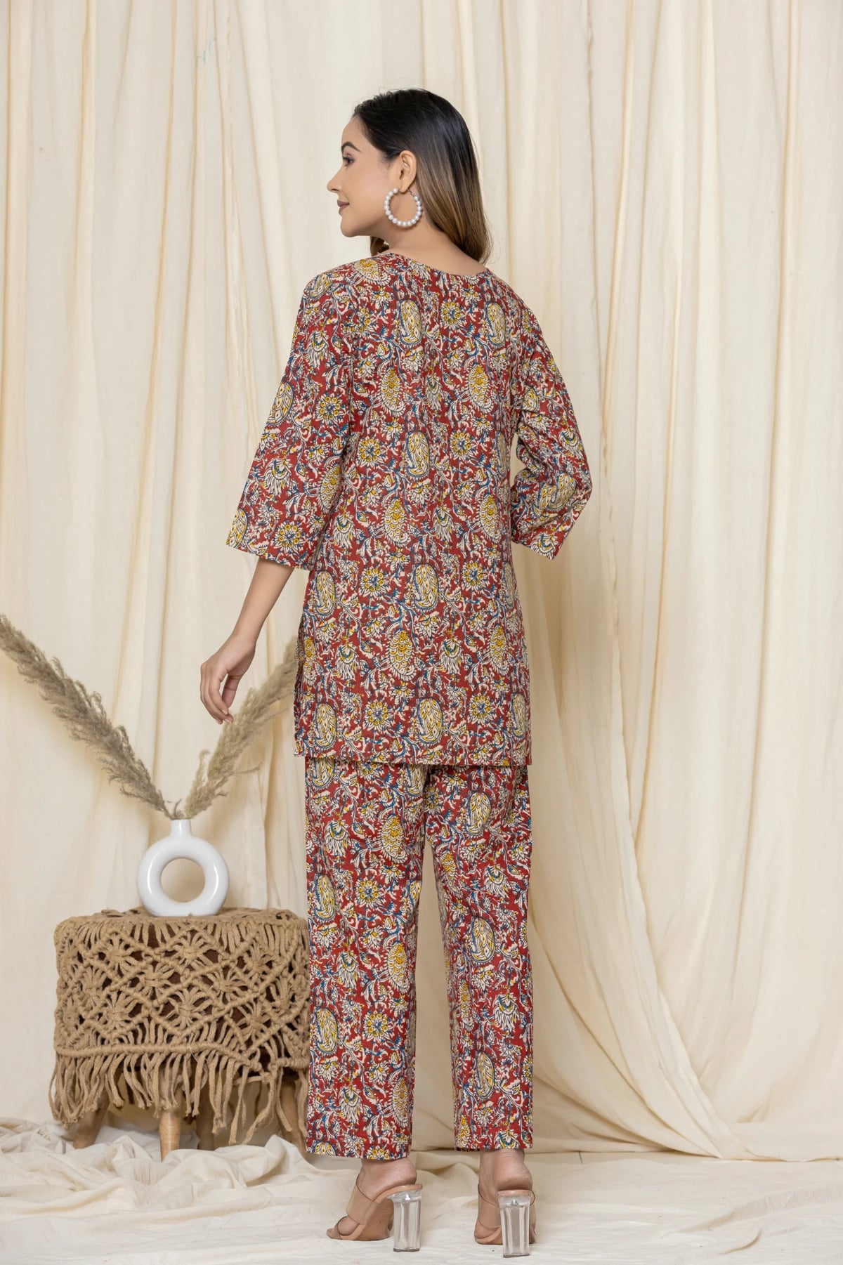 Red Paisley Cotton Printed Night