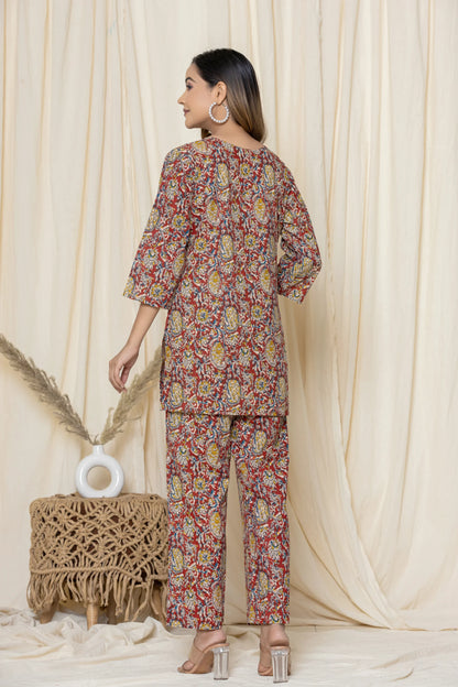 Red Paisley Cotton Printed Night