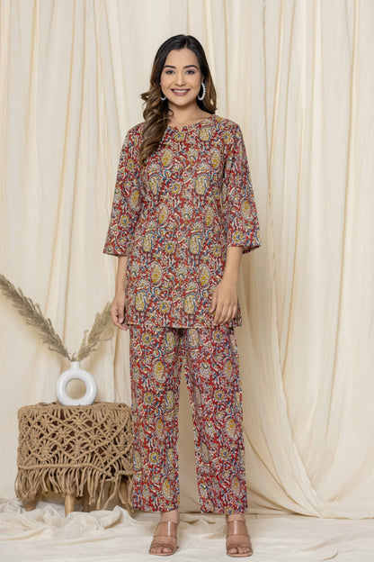 Red Paisley Cotton Printed Night
