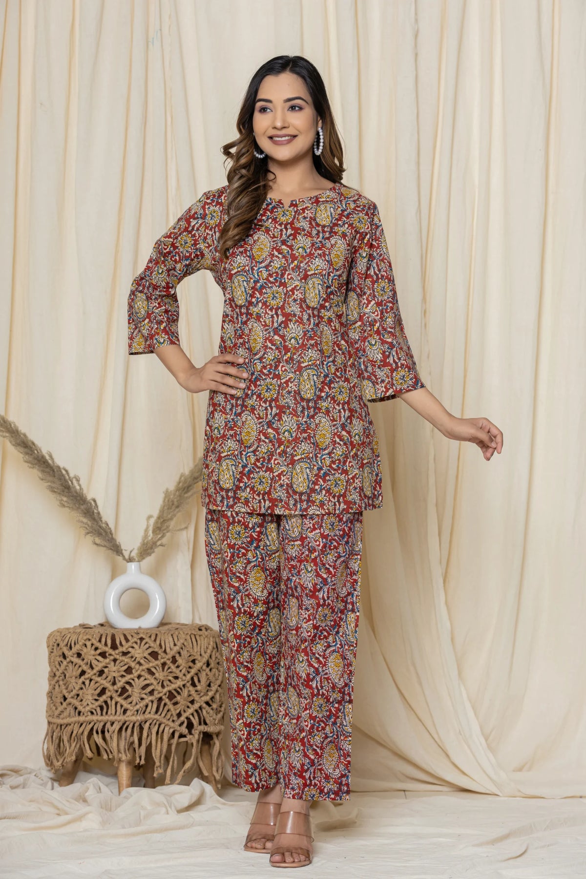 Red Paisley Cotton Printed Night