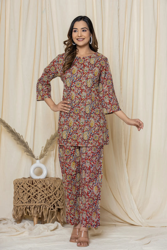 Red Paisley Cotton Printed Night