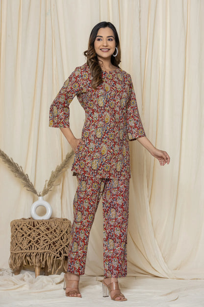 Red Paisley Cotton Printed Night