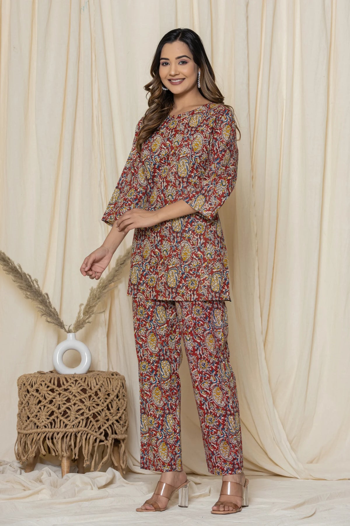 Red Paisley Cotton Printed Night