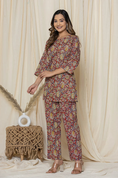 Red Paisley Cotton Printed Night