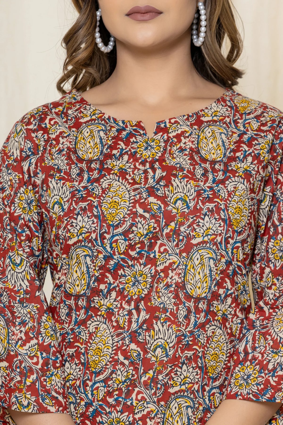 Red Paisley Cotton Printed Night