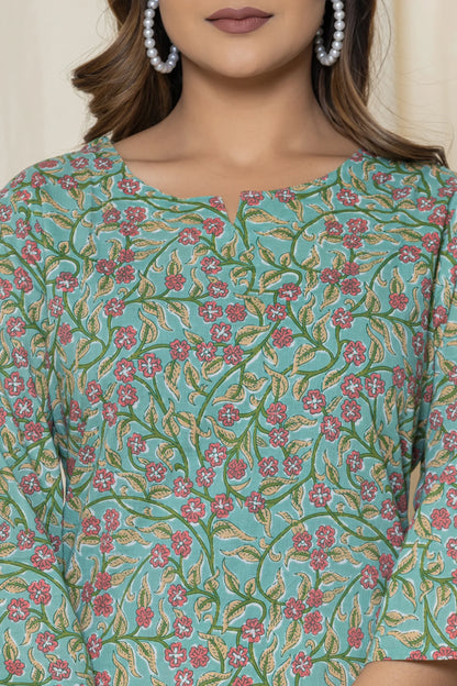 Green Cotton Printed Night Suits