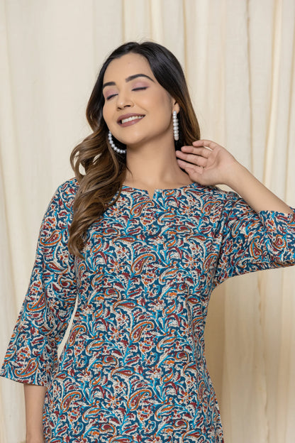 Blue Small Paisley Cotton Printed Night Suit