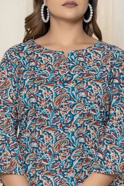 Blue Small Paisley Cotton Printed Night Suit