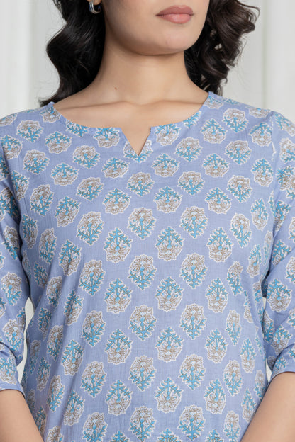 Blue Butta Printed Short Kurti