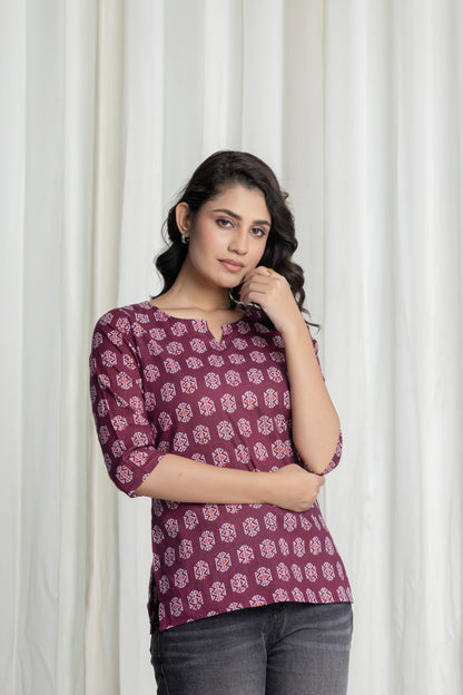 Anvesha Wine Short Kurti