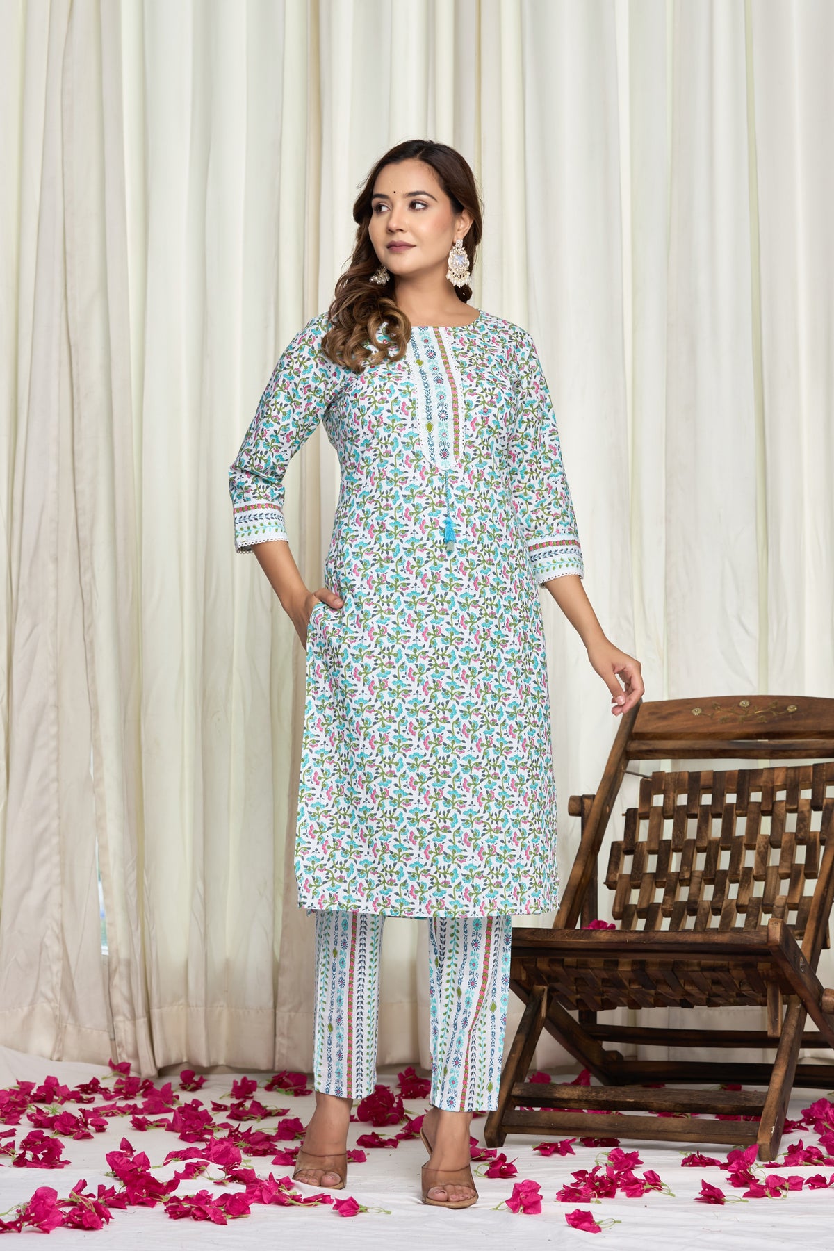 Sitara Bloom Cotton Kurti Pant Dupatta Set