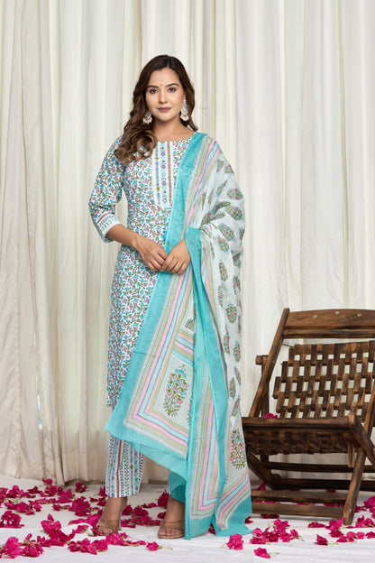 Sitara Bloom Cotton Kurti Pant Dupatta Set