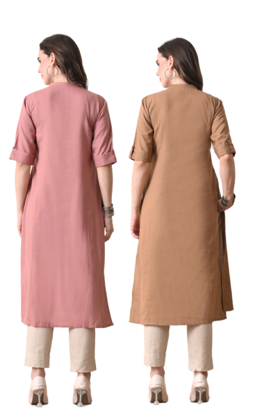 Rose Gold And Brown Cotton Long Kurti