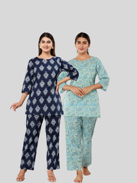 Dark blue and light blue lounge wear combo