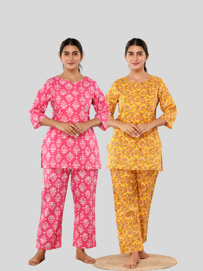 Pink and yellow lounge wear combo
