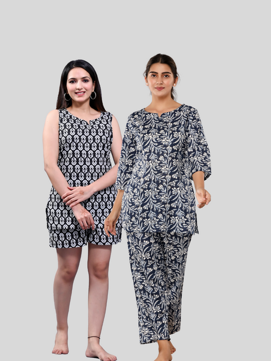 black and dark blue lounge wear combo