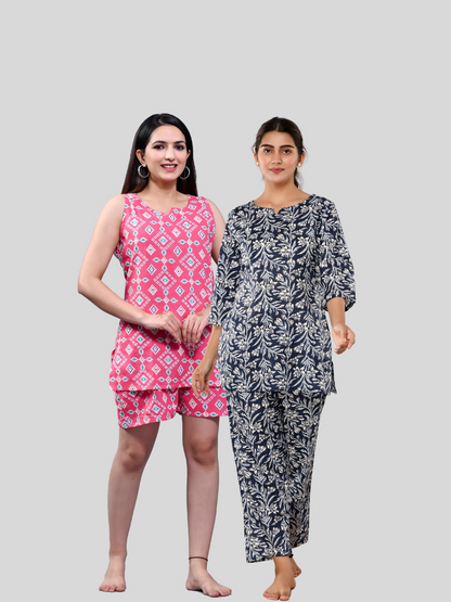Pink and dark blue lounge wear combo