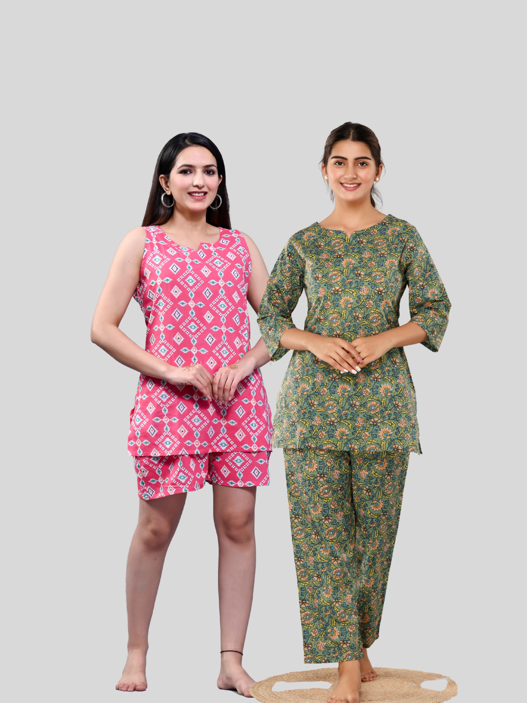 Pink and green lounge wear combo