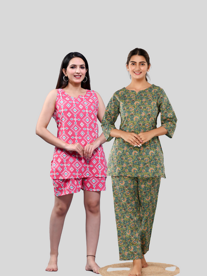 Pink and green lounge wear combo