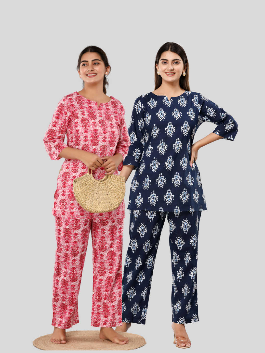 pink and blue lounge wear combo