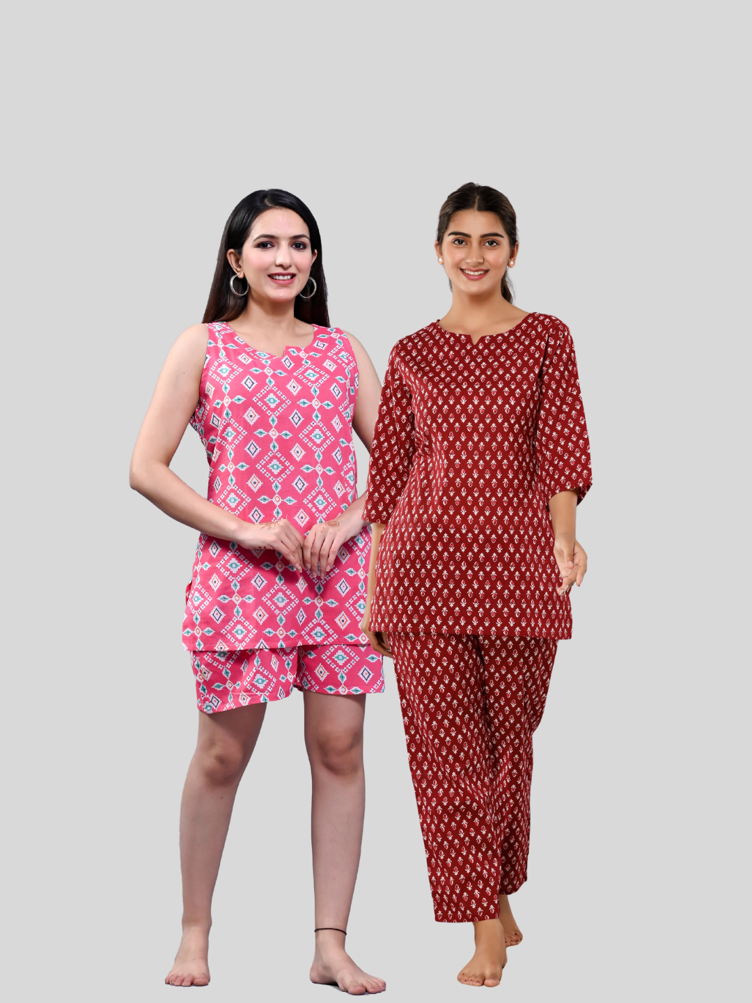 Pink and red lounge wear combo