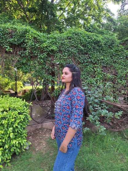 Sitara Blue Cotton Short Kurtis