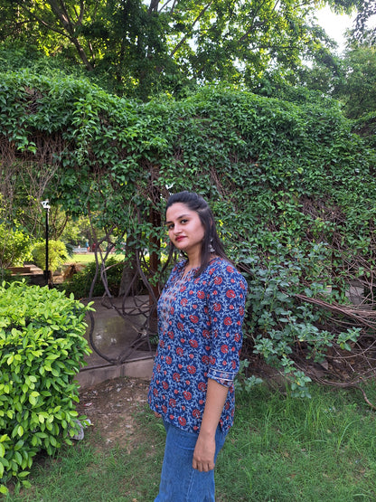 Sitara Blue Cotton Short Kurtis