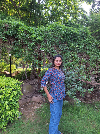 Sitara Blue Cotton Short Kurtis
