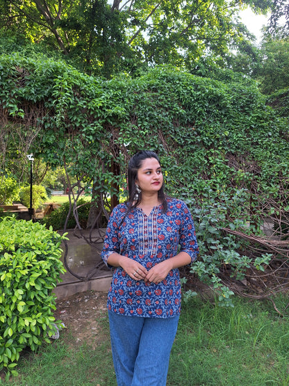 Sitara Blue Cotton Short Kurtis
