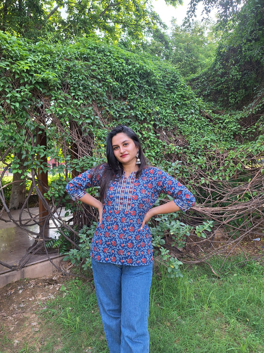 Sitara Blue Cotton Short Kurtis