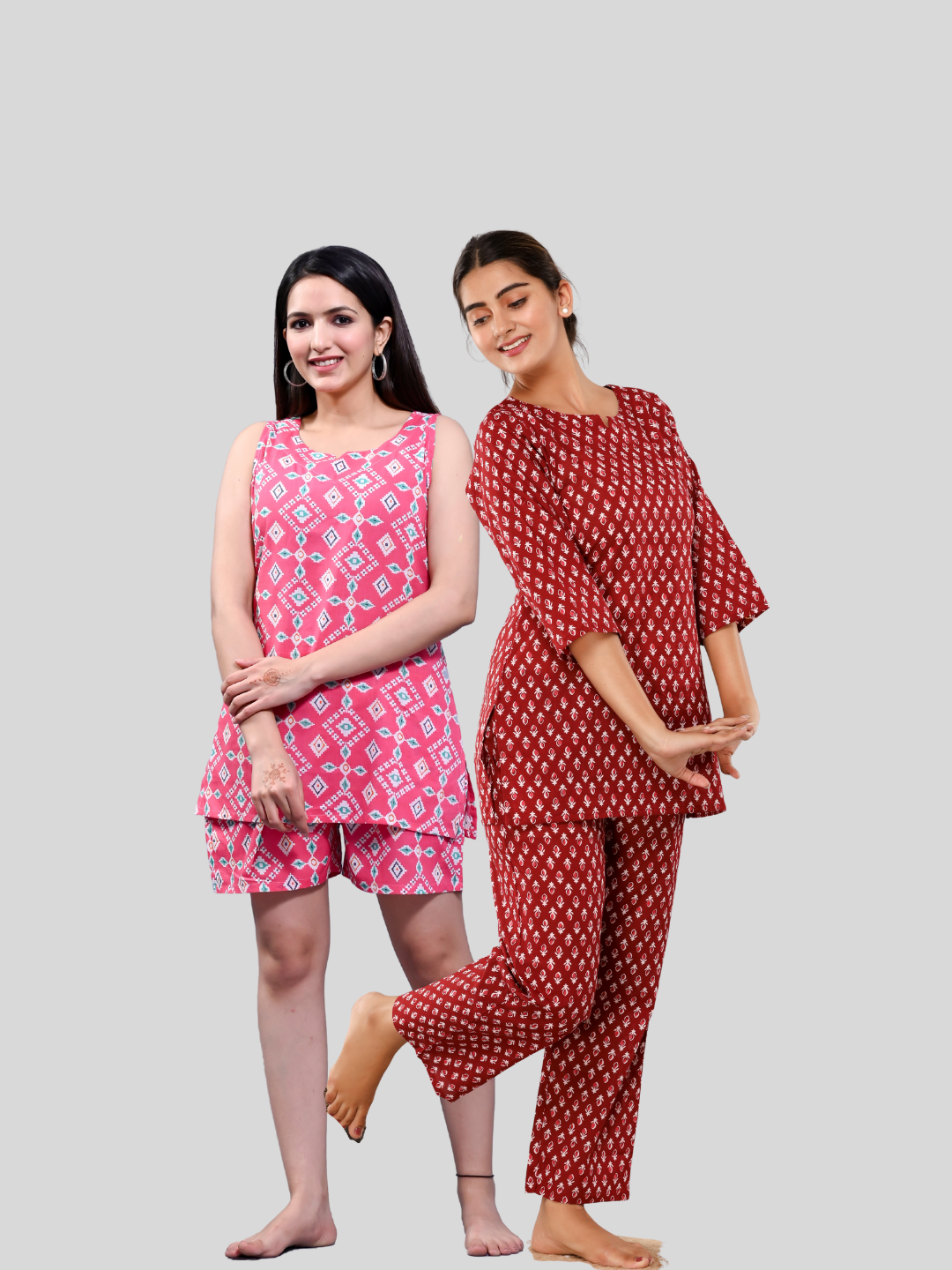 Pink and red lounge wear combo