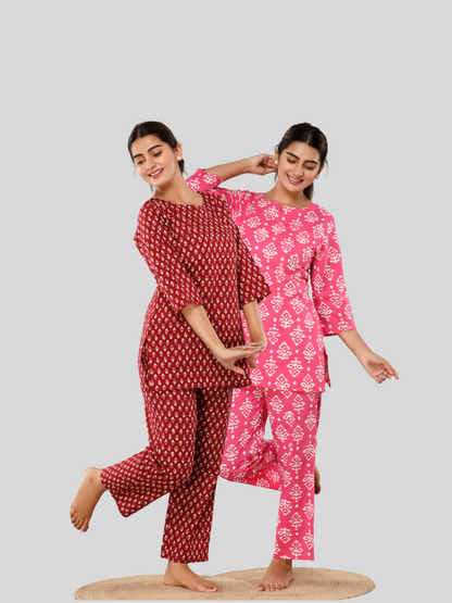 Red and pink lounge wear combo