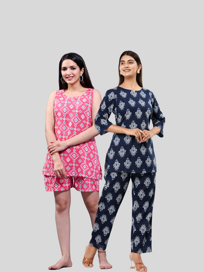 Pink and dark blue lounge wear combo