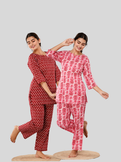 Red and pink lounge wear combo