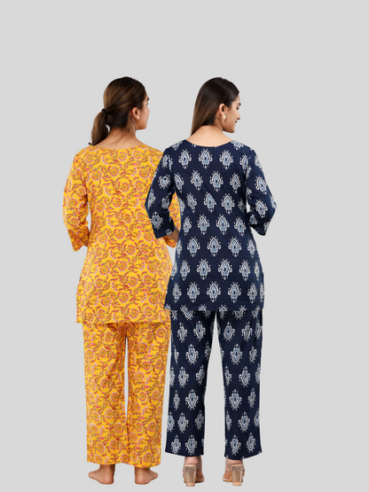 Blue and yellow lounge wear combo