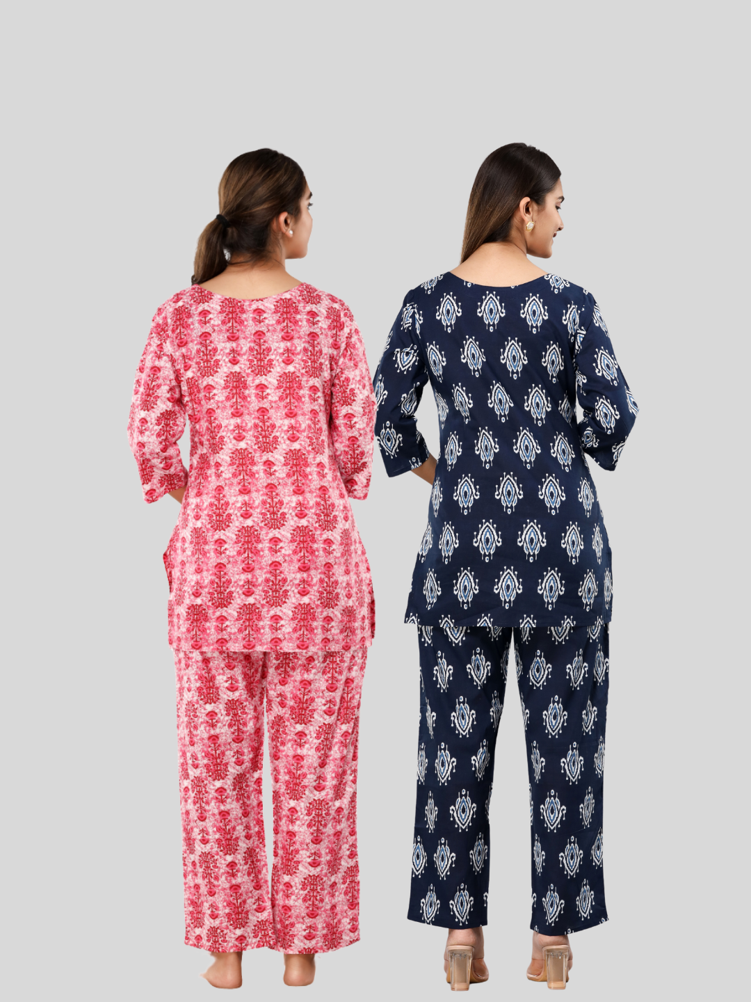 pink and blue lounge wear combo