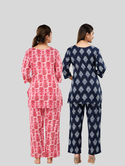 pink and blue lounge wear combo