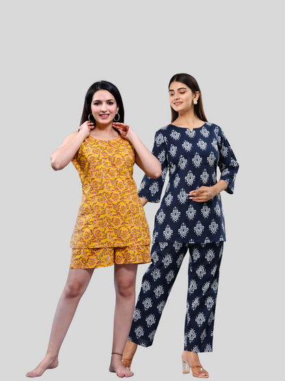 Yellow and Dark blue lounge wear combo