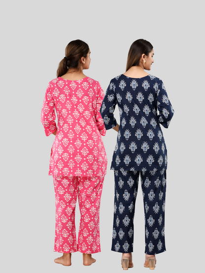 Blue and pink lounge wear combo