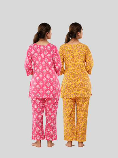 Pink and yellow lounge wear combo