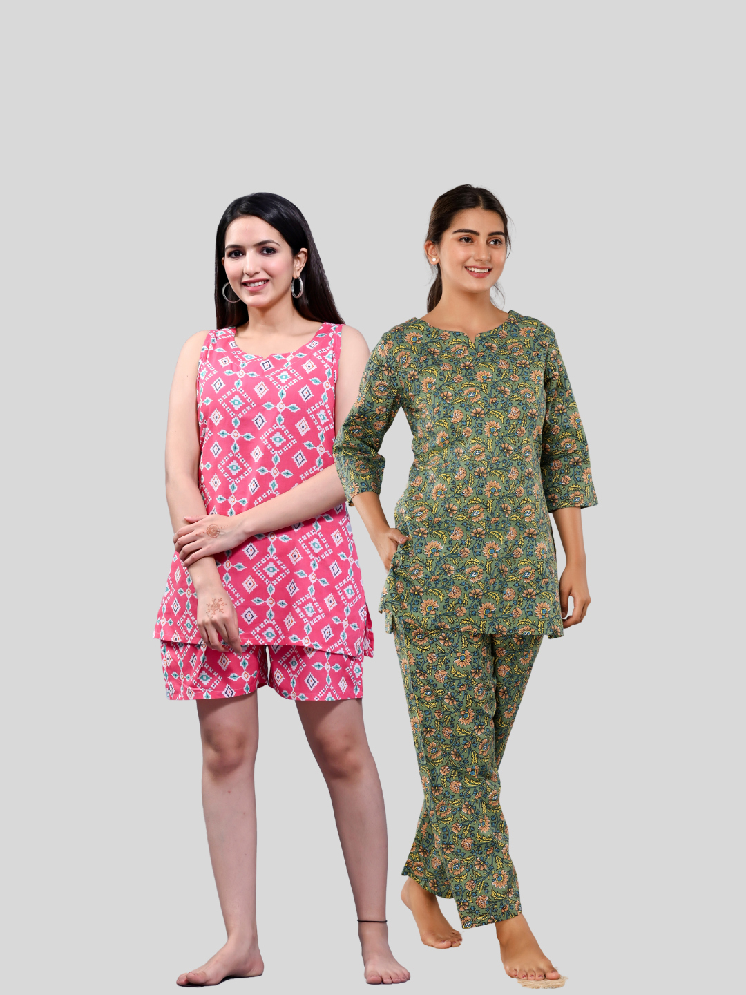 Pink and green lounge wear combo