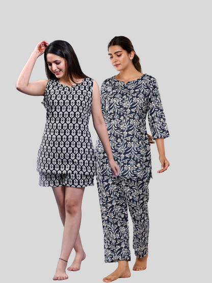 black and dark blue lounge wear combo