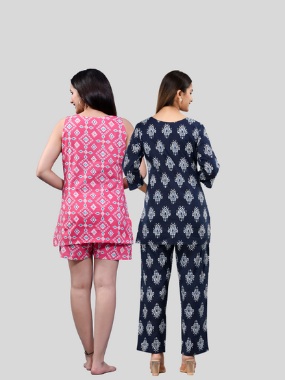 Pink and dark blue lounge wear combo