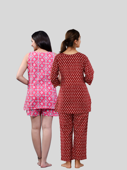 Pink and red lounge wear combo