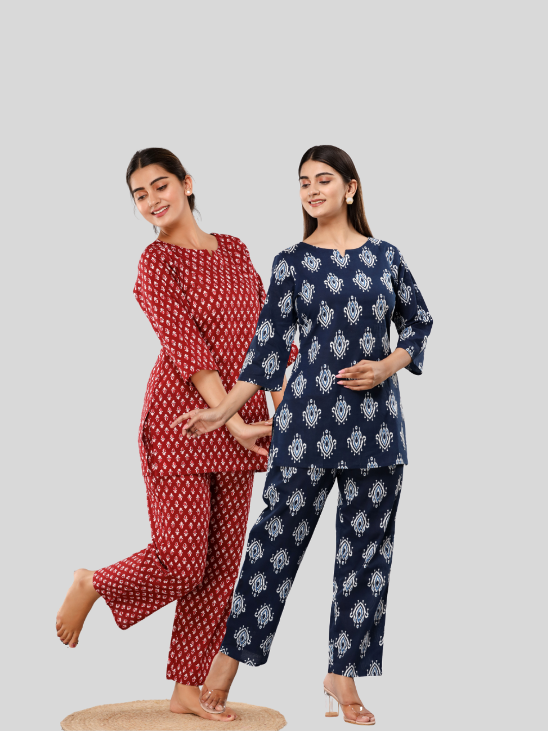 Dark blue and red lounge wear combo