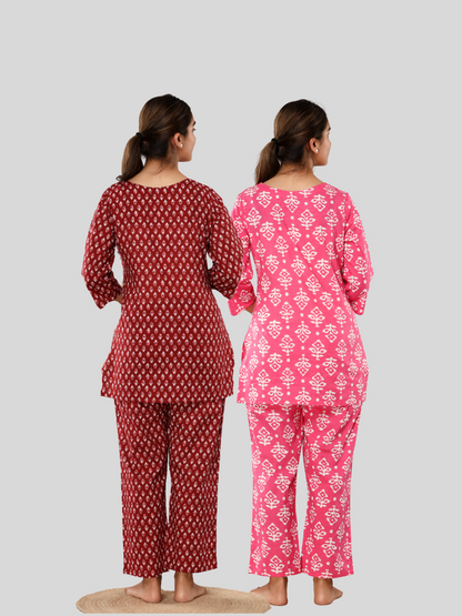 Red and pink lounge wear combo