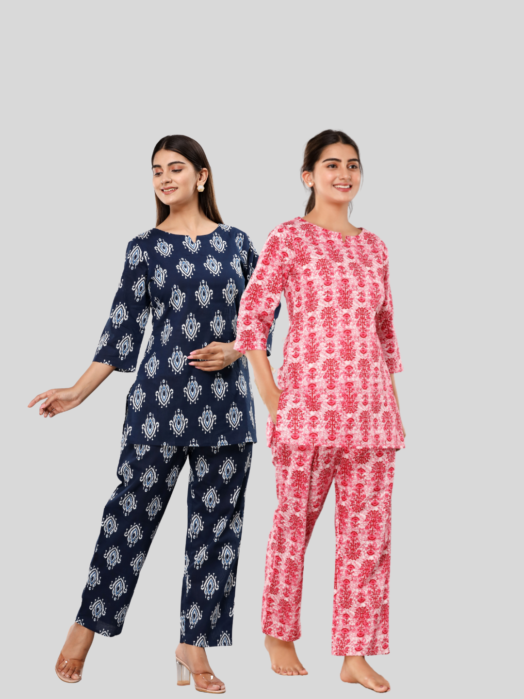 pink and blue lounge wear combo